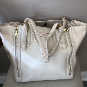 DKNY white tote with double zipper extendable